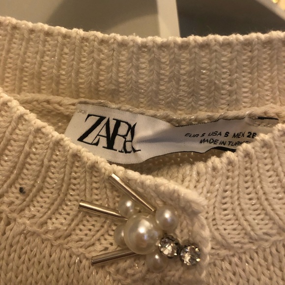 Zara pearl knit cardigan size small beige - Picture 2 of 5